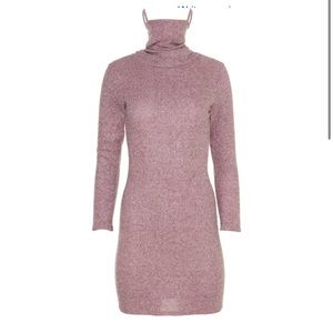NEW Knit Sweater Long Sleeve Ribbed Self Gaiter Bodycon Pink/Purple Mini Dress